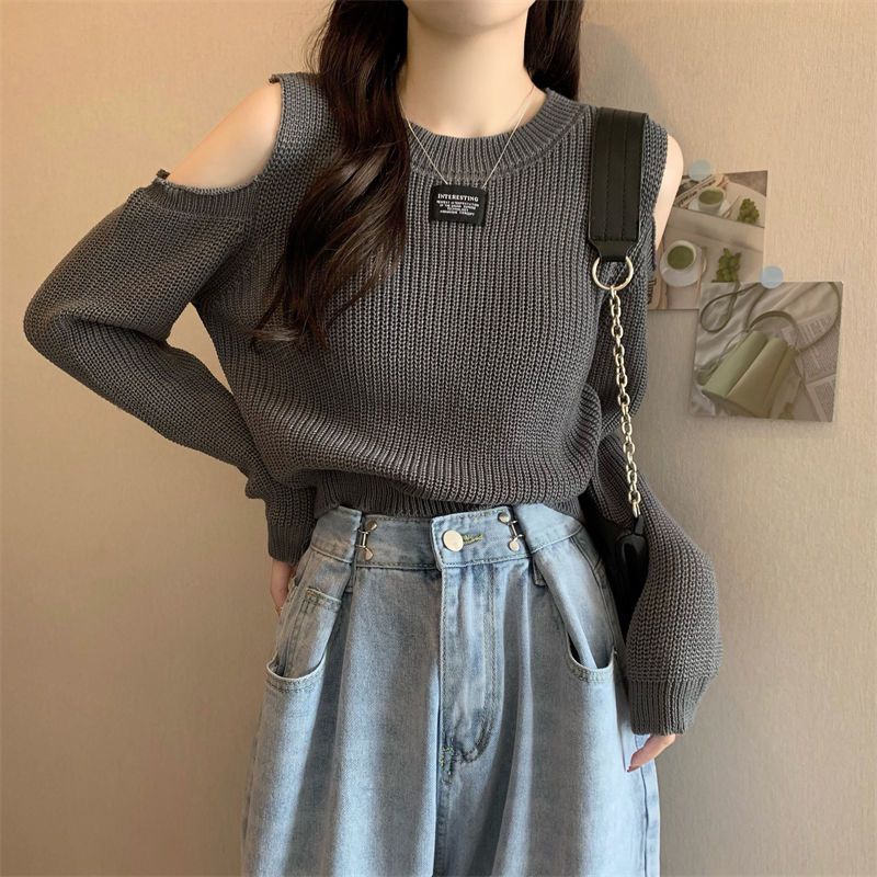 เสื้อกันหนาว เปิดไหล่ ผ้าถัก แฟชั่นฤดูใบไม้ร่วง และฤดูหนาว สําหรับผู้หญิง 2024