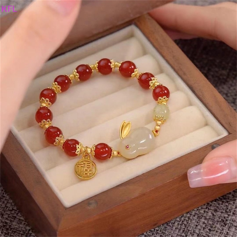 (KFL) สร้อยข้อมือ ลูกปัดหินธรรมชาติ รูปกระต่ายนําโชค ให้อวยพรคู่รัก แฟชั่นสําหรับผู้หญิง ขายดี