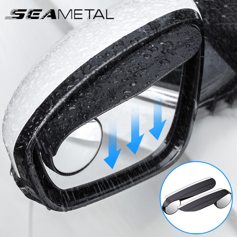 Seametal 2 in 1 ฝาครอบกระจกมองหลัง คาร์บอนไฟเบอร์ กันฝน 360 องศา อเนกประสงค์ สําหรับรถยนต์ 2 ชิ้น