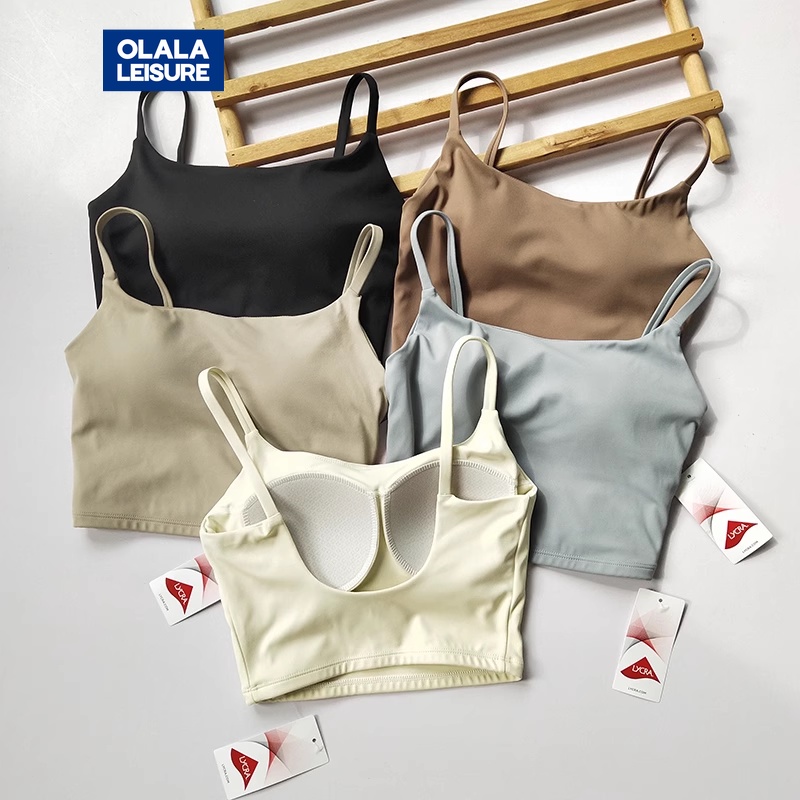 OLALA LEISURE  ชุดชั้นในสปอร์ตบรา แต่งสายคล้องคอ กันกระแทก สีนู้ด เหมาะกับใส่ออกกําลังกาย เล่นโยคะ สําหรับผู้หญิง