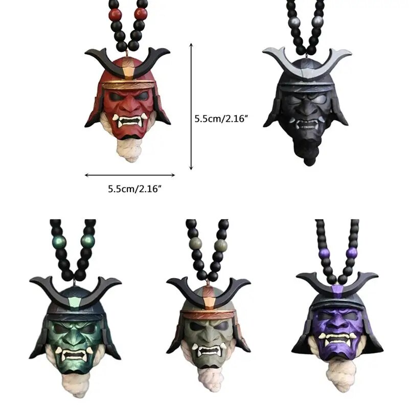 Japanese Oni Samurai Helmet Car Pendant Samurai Kabuto Masks Rear View Mirror Hanging Ornament Car I