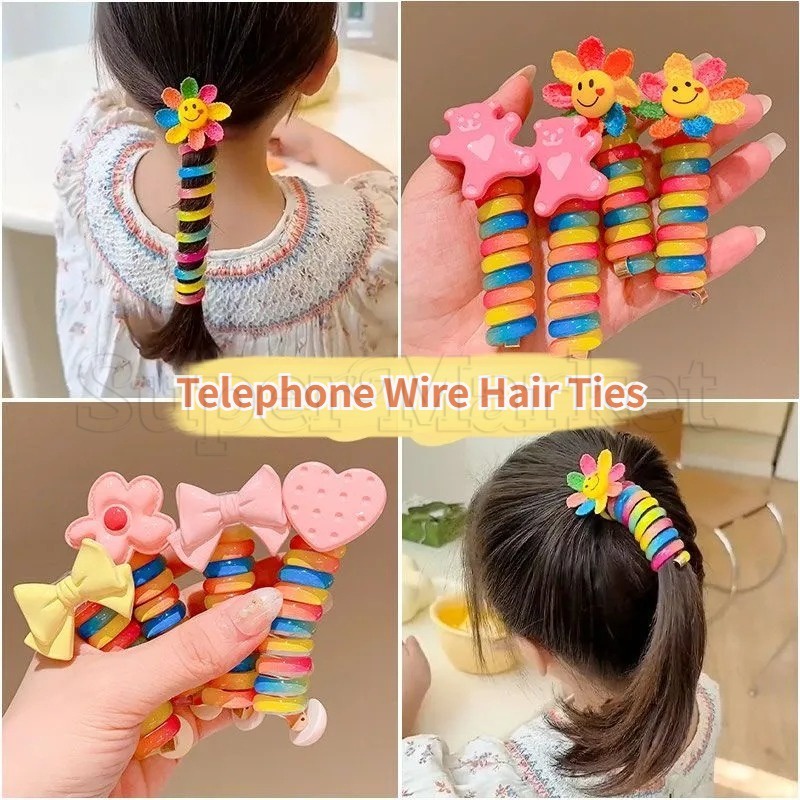 ยางรัดผมหางม้า แบบเกลียว แบบยืดหยุ่น สีสันสดใส อุปกรณ์เสริม สําหรับเด็กผู้หญิง