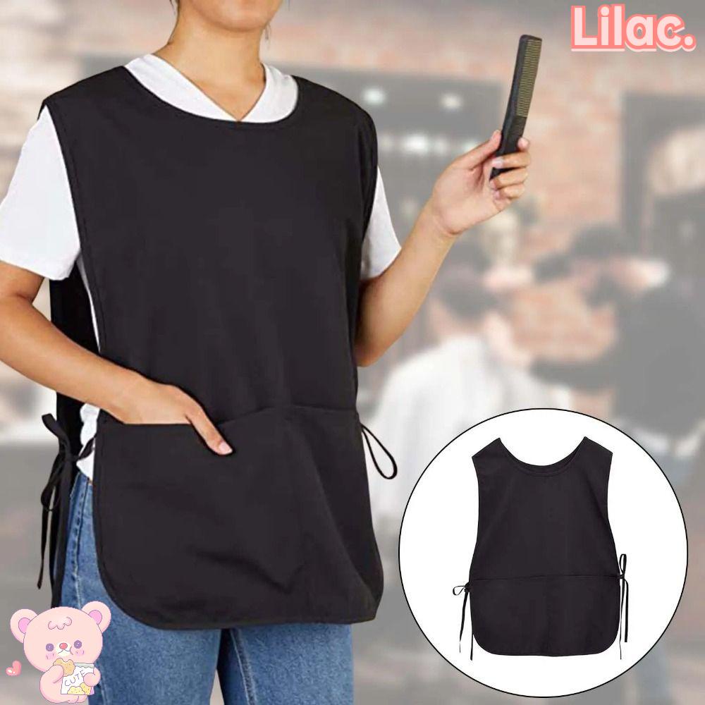 Lilac เสื้อคลุมทําผม พร้อมกระเป๋า เสื้อกั๊ก ล้างทําความสะอาดได้ ผ้ากันเปื้อน ช่างทําผม สีดํา กันน้ํา คุณภาพสูง สําหรับร้านทําผม