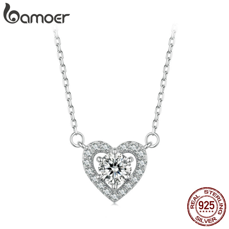 Bamoer สร้อยคอเงินแท้ 925 จี้รูปหัวใจ 0.5CT เครื่องประดับ สําหรับผู้หญิง MSN026