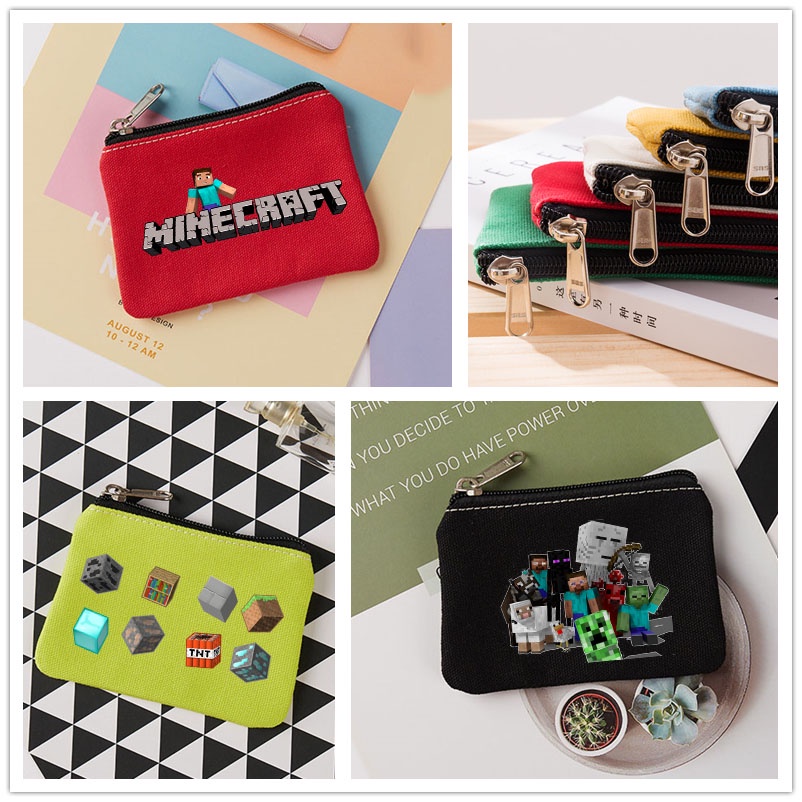 กระเป๋าใส่เหรียญ ผ้าแคนวาส ขนาดเล็ก ลายการ์ตูนอนิเมะ Minecraft เหมาะกับของขวัญ สําหรับนักเรียน