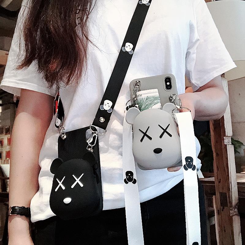 เคส iPhone 15 14 12 13 11 Pro Max 6 6S 7 8 Plus X XS Max XR SE 2020 การ์ตูนหมีโหด กระเป๋าใส่เหรียญ เคสโทรศัพท์มือถือ ซิลิโคน หมีน่ารัก สะพายข้าง กระเป๋าเป้สะพายหลัง ฝาครอบเซลล์