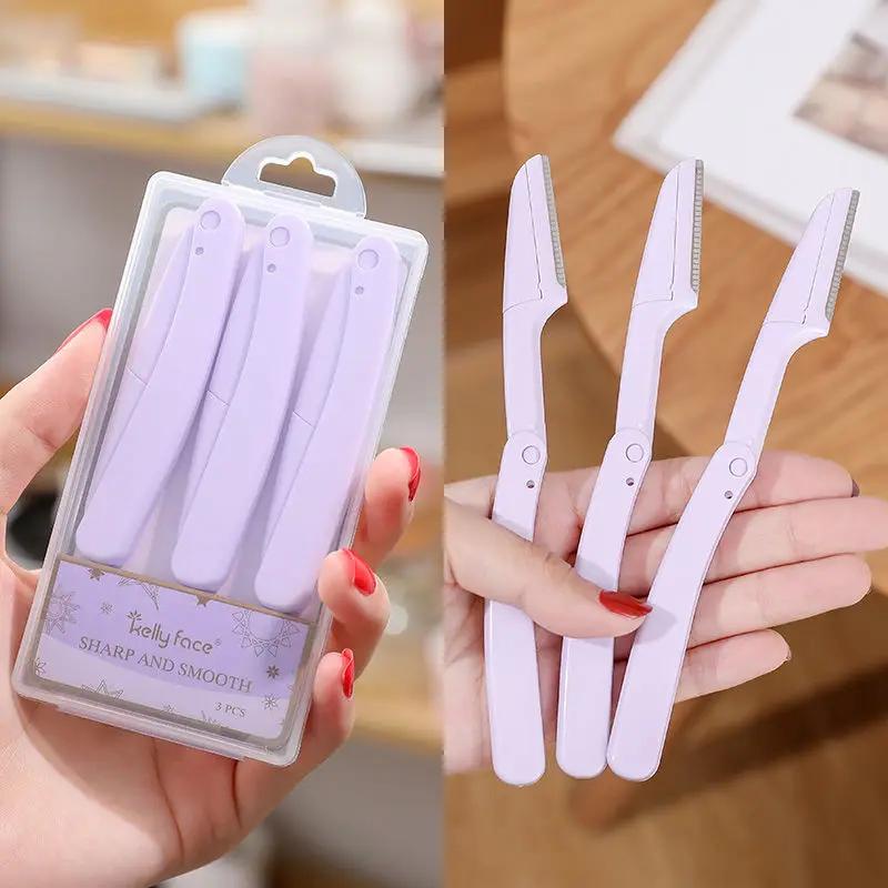 3 ชิ้นเครื่องกำจัดขนคิ้วพับคิ้ว T Rimmer ความปลอดภัยขูดคิ้วมีดโกนความงาม Dermaplaning เครื่องมือกรรไกรคิ้ว