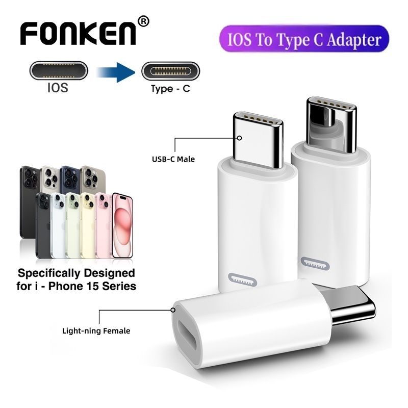 Fonken อะแดปเตอร์ชาร์จ iOS ตัวเมีย เป็น Type C ตัวผู้ 480Mbps อะลูมิเนียมอัลลอย ชาร์จเร็ว สําหรับ iP hone 15 Plus Pro Pro Max