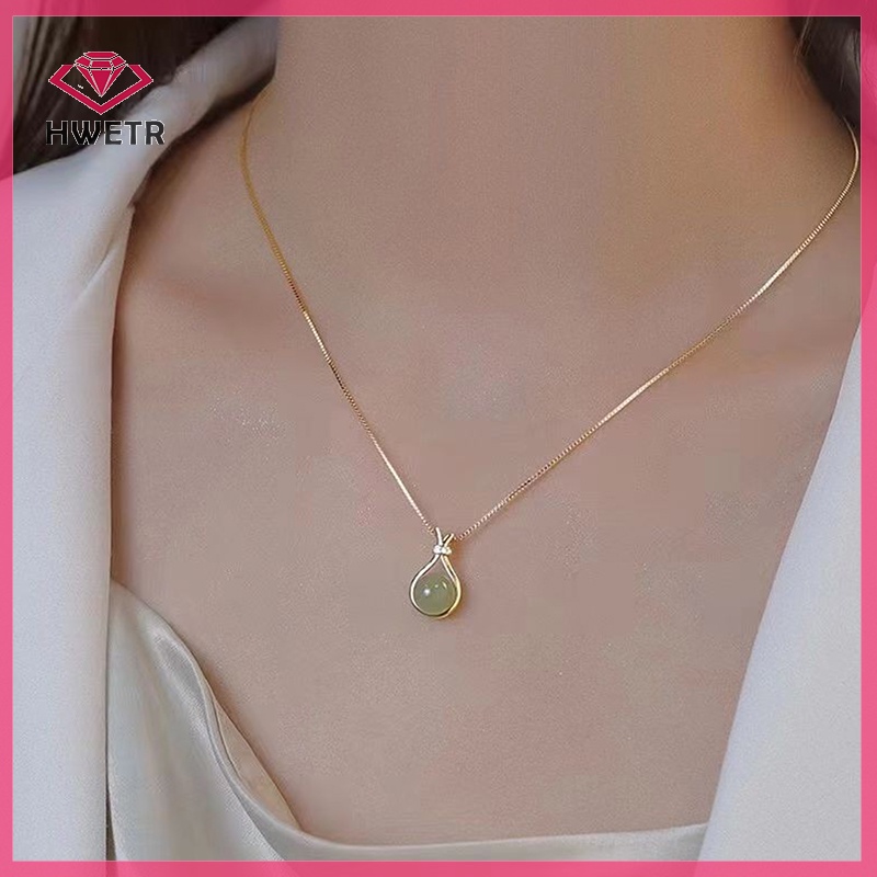 Hwetr ใหม่ สร้อยคอโลหะ ทอง 18K จี้หยก เครื่องประดับแฟชั่น สําหรับผู้หญิง