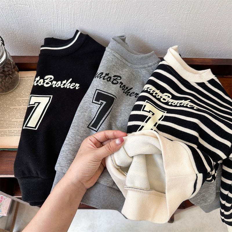 ใหม่ เสื้อกันหนาว หนัง Pu ขนแกะ ขนาดเล็ก กลาง ลายทาง แฟชั่นฤดูหนาว สําหรับเด็กผู้ชาย และเด็กผู้หญิง