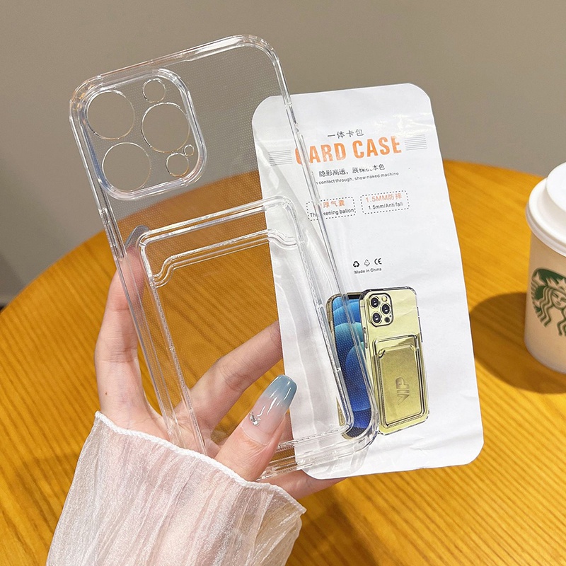 เคสโทรศัพท์มือถือ ซิลิโคนใส พร้อมช่องใส่บัตร สําหรับ iPhone 15 14 13 12 11 Pro Max 6 7 8 Plus XR 12 13 14 Plus X XS Max 15 Pro