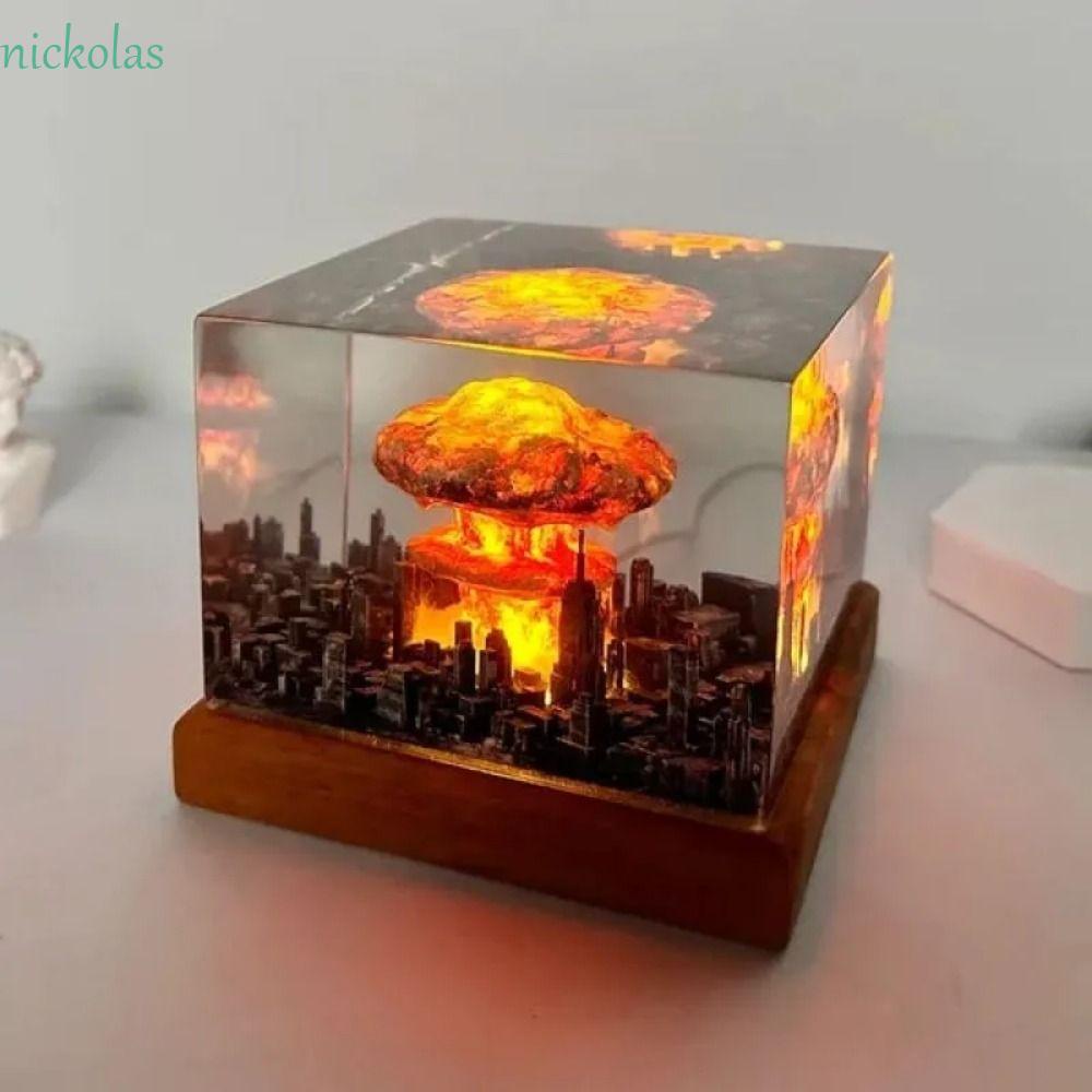 Nickolas โคมไฟเรซิ่น รูปก้อนเมฆ ไร้เปลวไฟ 5 ซม. ชาร์จ USB แฮนด์เมด 3D สําหรับห้องนอน