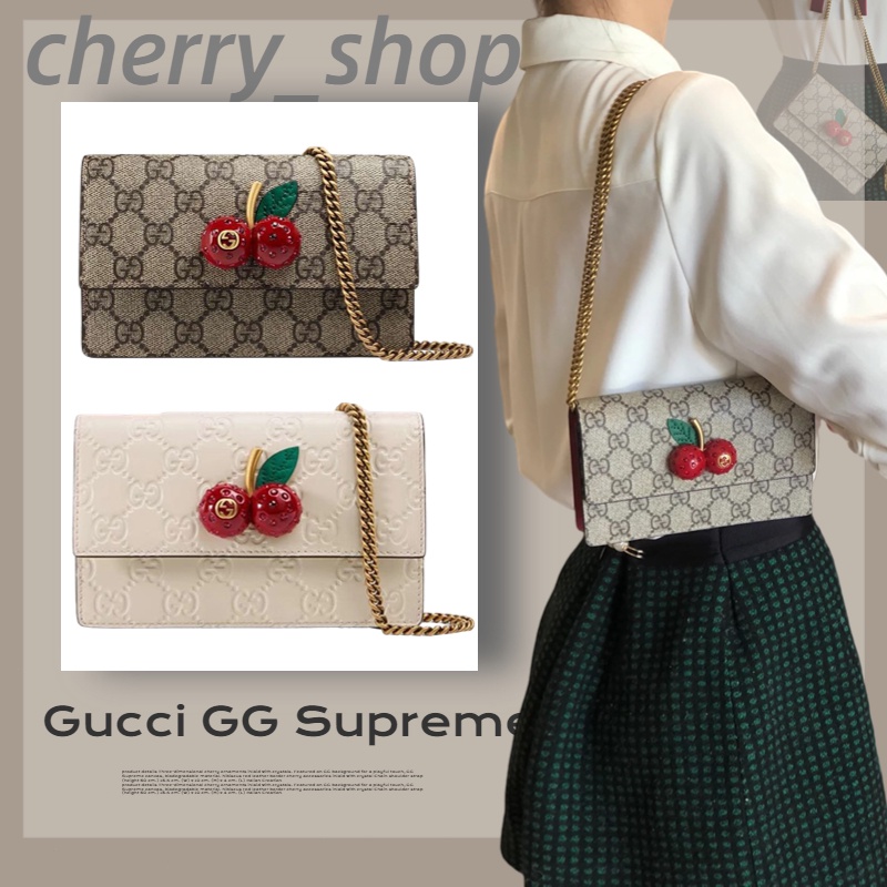 กุชชี่ GUCCI GG Supreme Canvas Cherry Mini Bag แท้กระเป๋ามินิเชอร์รี่ในผ้าใบ กระเป๋าสะพ/ แบรนด์ใหม่และเป็นของแท้