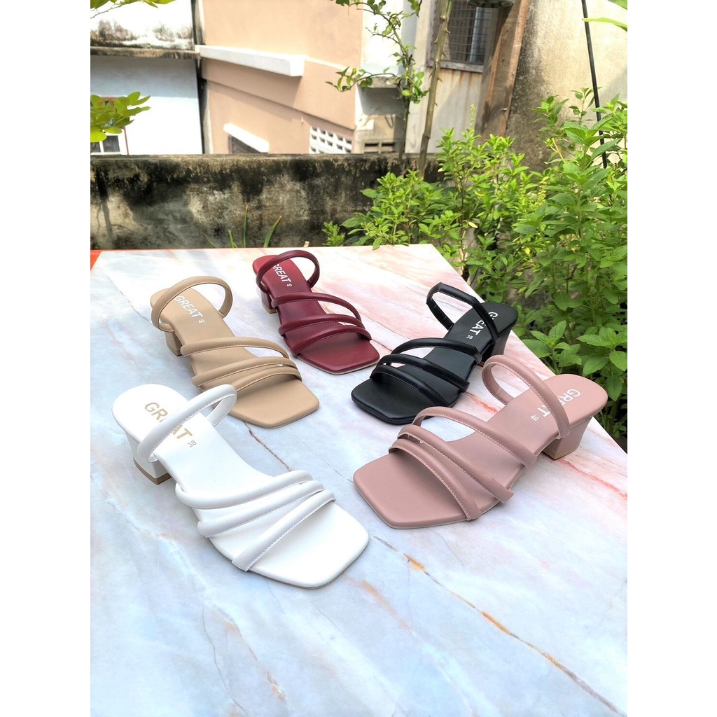 Great-M19 รองเท้าส้นสูง รองเท้ารัดส้น ไซส์ใหญ่ หนังPU น้ำหนักเบา ไซส์ 36-45 เท้าอวบควรบวกเพิ่ม1ไซส์