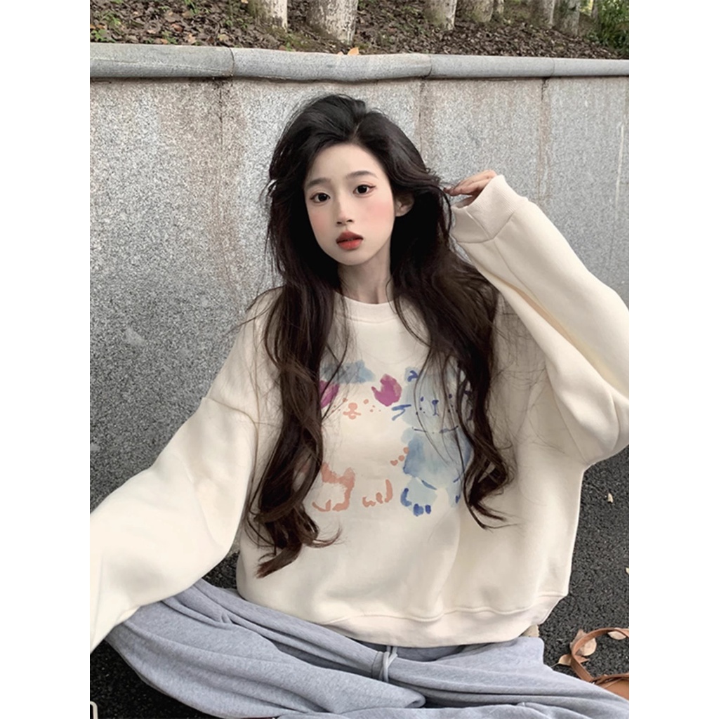 เสื้อกันหนาวแขนยาว คอกลม พิมพ์ลายการ์ตูน สไตล์ญี่ปุ่น แฟชั่นฤดูหนาว สําหรับผู้หญิง
