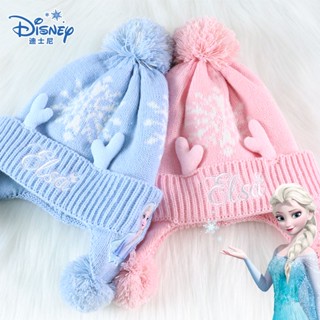 Disney หมวกถัก ผ้าฟลีซ แบบสองชั้น ลายเจ้าหญิงเอลซ่า ให้ความอ…