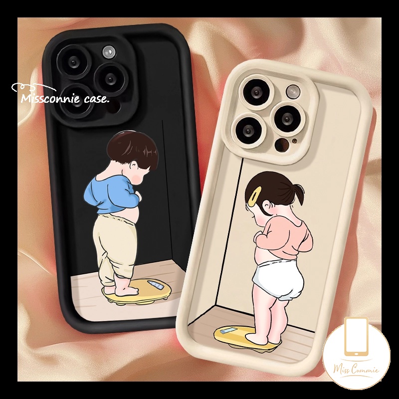 น่ารักการ์ตูนชั่งน้ําหนักเด็กผู้หญิงสําหรับ IPhone 11 14 15 16 13 12 Pro Max XR X 7Plus XS Max 6S 16 7 8 15 6 Plus SE Angel Eyes คู่ Matte เลนส์ป้องกัน Soft Tpu Cover