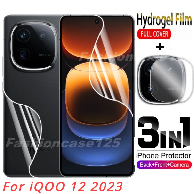 3in1 iQOO 12 2023 ฟิล์มไฮโดรเจล ไม่ใช่กระจกนิรภัย ป้องกันหน้าจอ ด้านหลัง เต็มรูปแบบ สําหรับ iQOO 12 