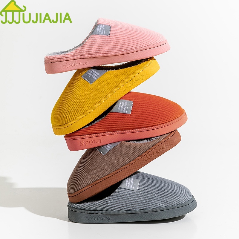 Jujiajia รองเท้าผ้าฝ้าย พื้นนิ่ม หนา กันลื่น ให้ความอบอุ่น สําหรับใส่ในบ้าน ฤดูหนาว