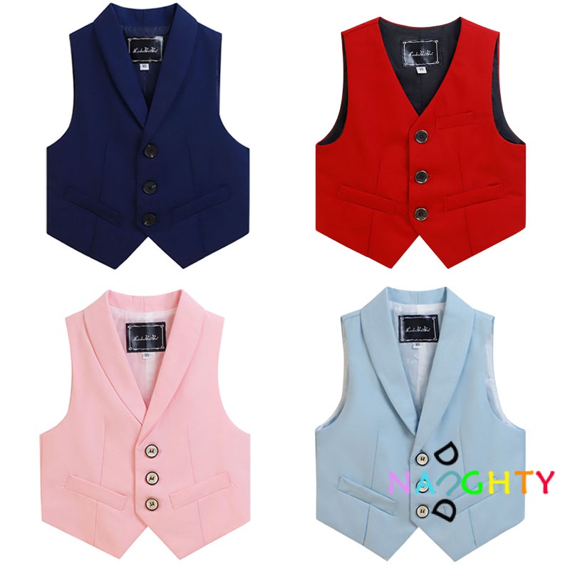 เสื้อกั๊กสูท สีพื้น สําหรับเด็กผู้ชาย อายุ 1-15 ปี