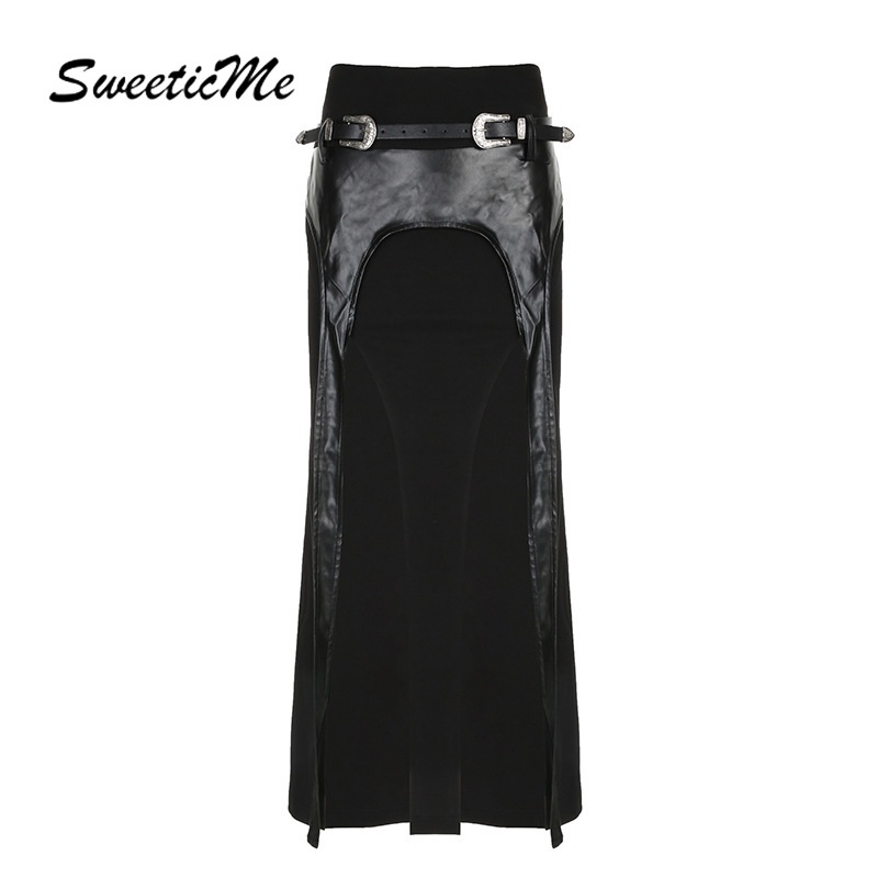 SweeticMe แฟชั่นผู้หญิงแฟชั่นใหม่สีทึบ Slit ไม่สม่ําเสมอ Slim Fit Fishtail กระโปรงยาว