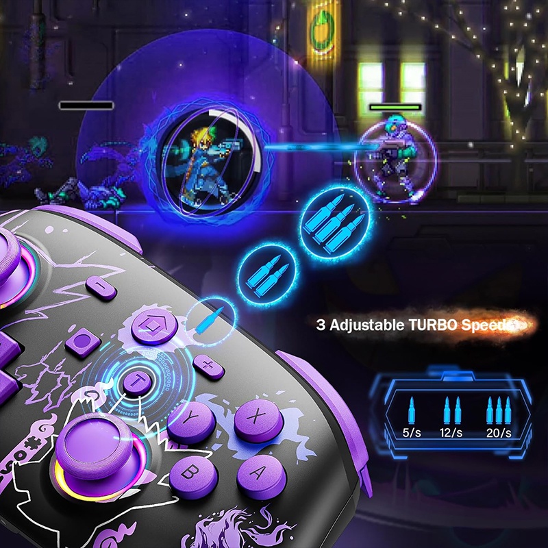 จอยสติ๊กควบคุม แบบไร้สาย สําหรับ Nintendo Switch OLED Lite พร้อมจอยสติ๊ก LED Motion Vibration Turbo Wakeup Gengar