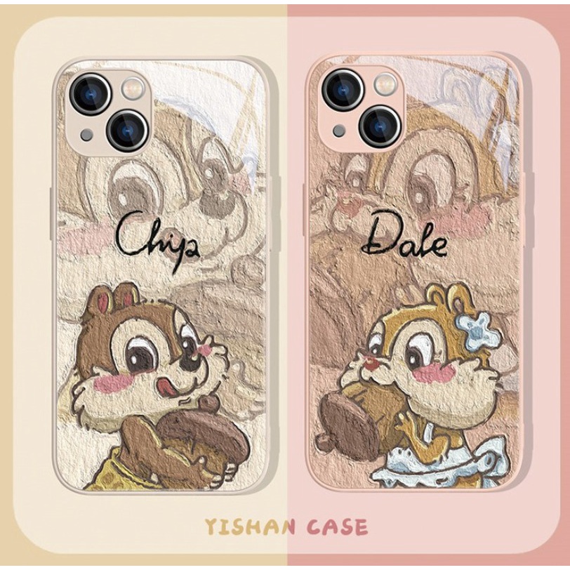 เคสโทรศัพท์มือถือแบบแก้ว ลายชิปแอนด์เดล สําหรับ Iphone 15promax 14plus 13pro 12mini 7 8plus Xsmax Xr
