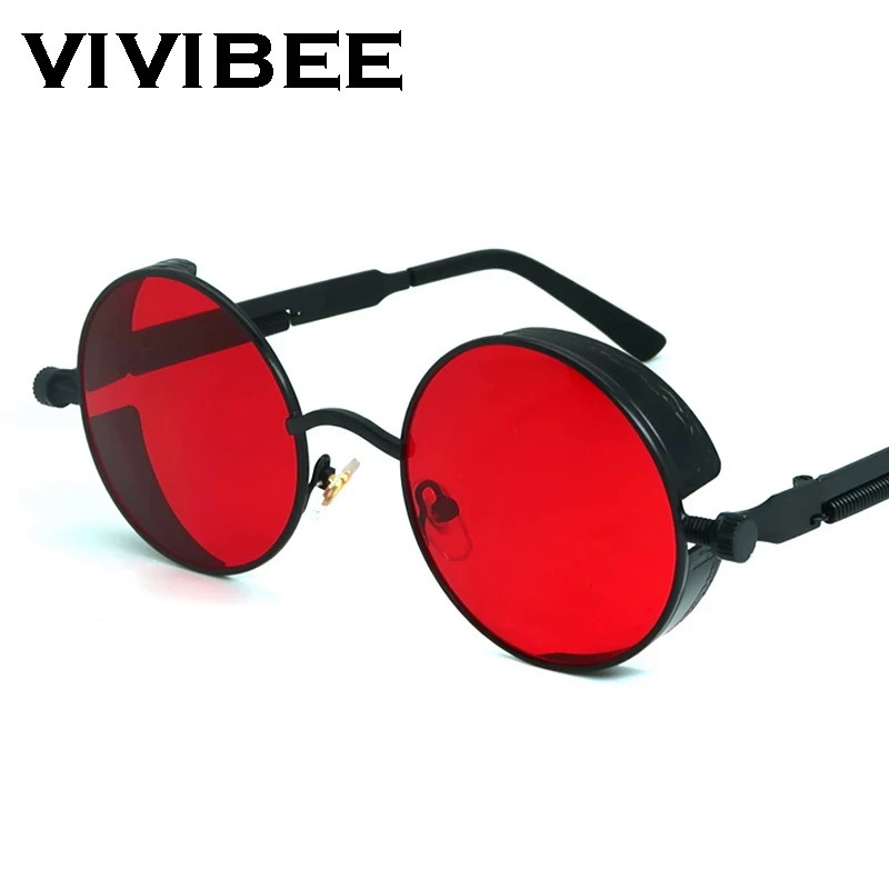 Vintage Steampunk Red Sunglasses Men Round Punk Alloy Metal Retro Sun Glasses Women 2024 Goggles Gothic Style Sh