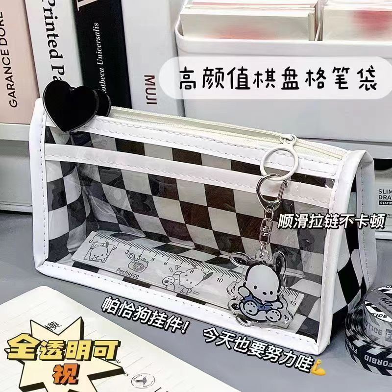 Sanrio กระเป๋าดินสอ PVC ใส ความจุขนาดใหญ่ สองชั้น เลือกได้ Kuromi Pochacco กล่องปากกา เคสกันน้ํา