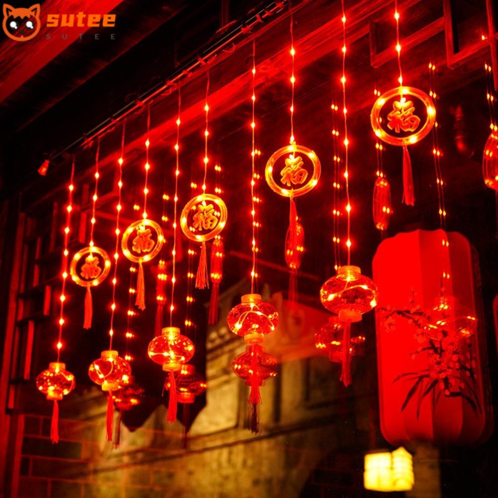 Sutee สายไฟหิ่งห้อย Led 8 โหมด สีแดง สไตล์จีน สําหรับตกแต่งเทศกาลปีจีน
