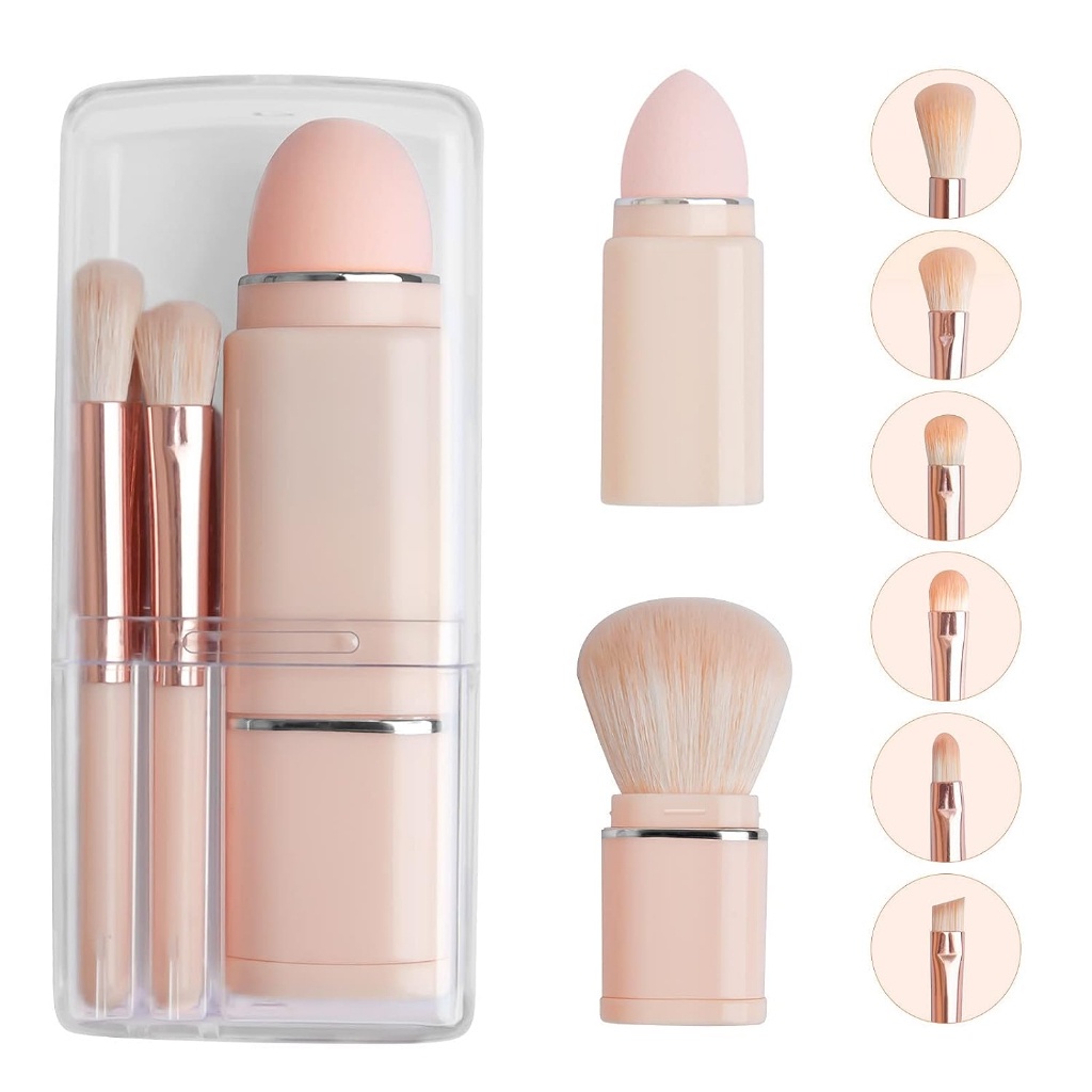 8in1 แบบพกพา Blending คอนซีลเลอร์แปรง, แปรงมุม อายแชโดว์ ฟองน้ำความงาม แต่งหน้าเครื่องมือ แปรง Retractable