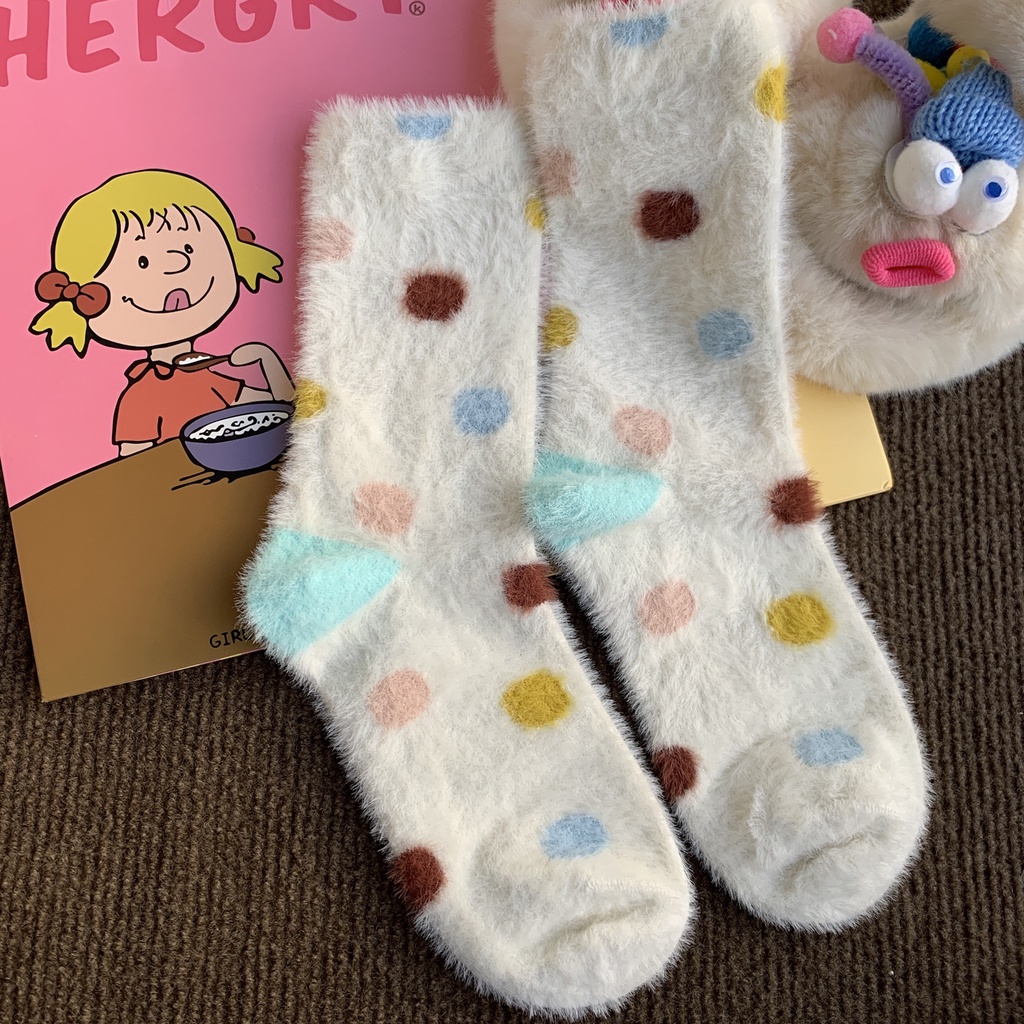 ถุงเท้า ผ้าฟลีซ แบบหนา ผ้ากํามะหยี่ ลายทาง ให้ความอบอุ่น สไตล์เรโทร เหมาะกับฤดูใบไม้ร่วง และฤดูหนาว สําหรับเด็กผู้หญิง - รูปที่ 3