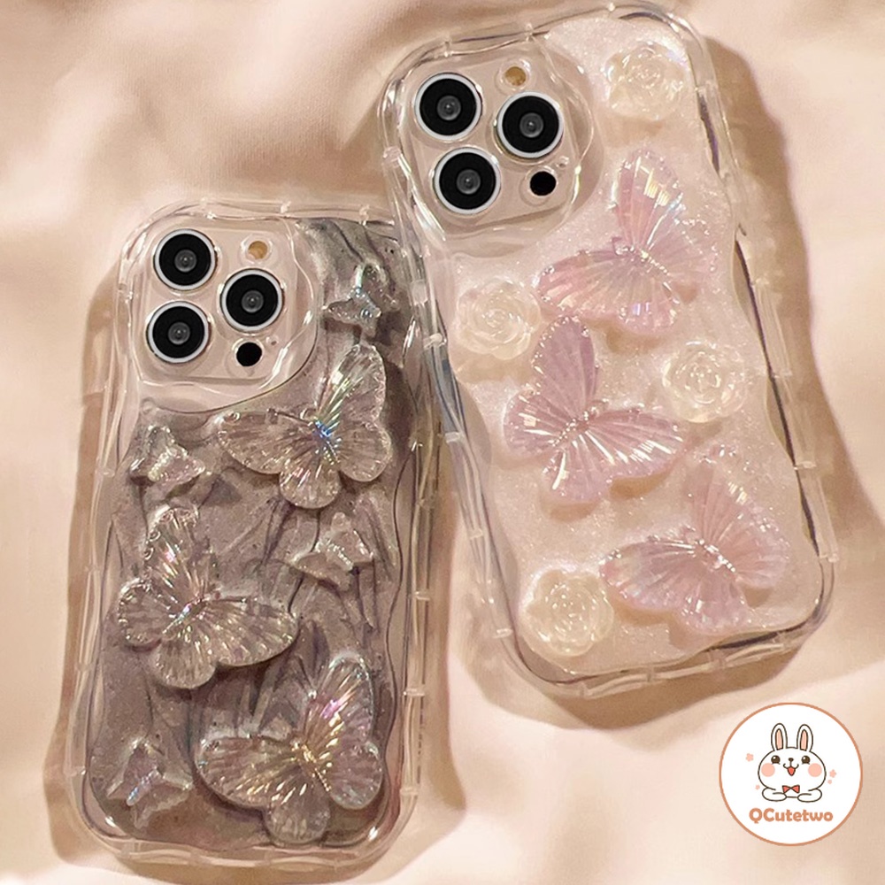 เคสโทรศัพท์มือถือ กันกระแทก ปิดด้านหลัง ลายดอกไม้ ผีเสื้อ 3D แต่งกลิตเตอร์ สําหรับ Iphone 11 Pro Max 14 15 12 13 Pro Max XR XS