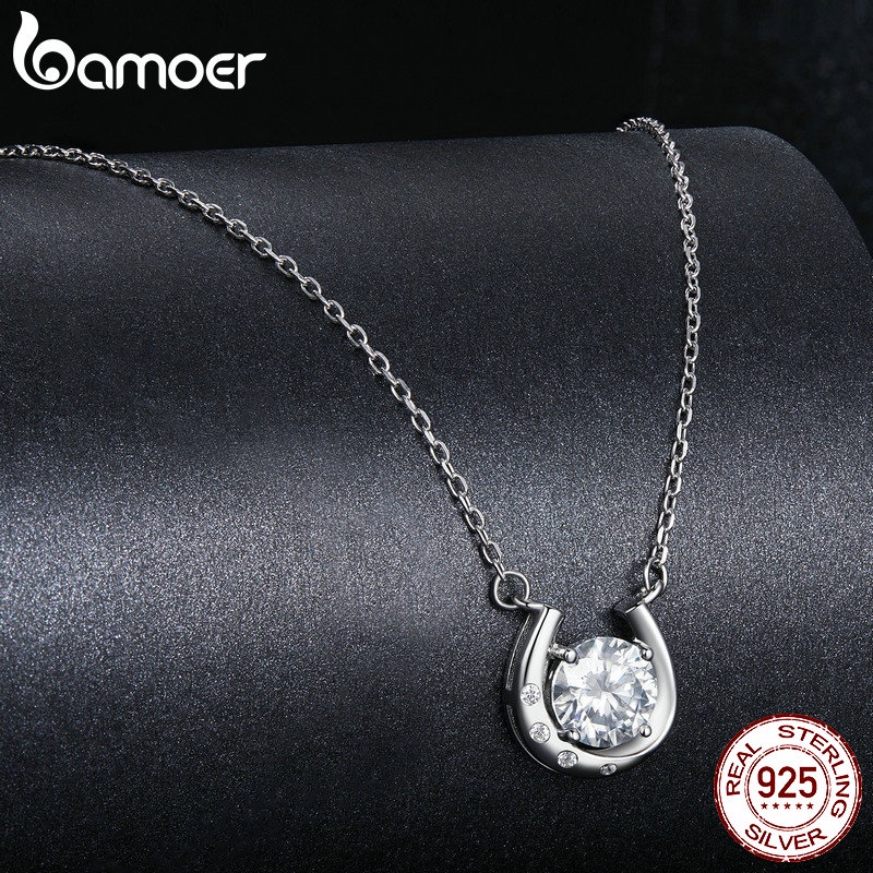 Bamoer สร้อยคอเงินแท้ 925 จี้เกือกม้า เครื่องประดับ สําหรับผู้หญิง MSN028