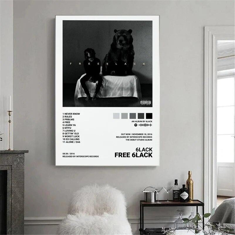 ฟรี 6lack ฟรี Hip Hop เพลงอัลบั้ม Minimalist โปสเตอร์พิมพ์ Wall Art ภาพวาดผ้าใบภาพของขวัญตกแต่งบ้าน