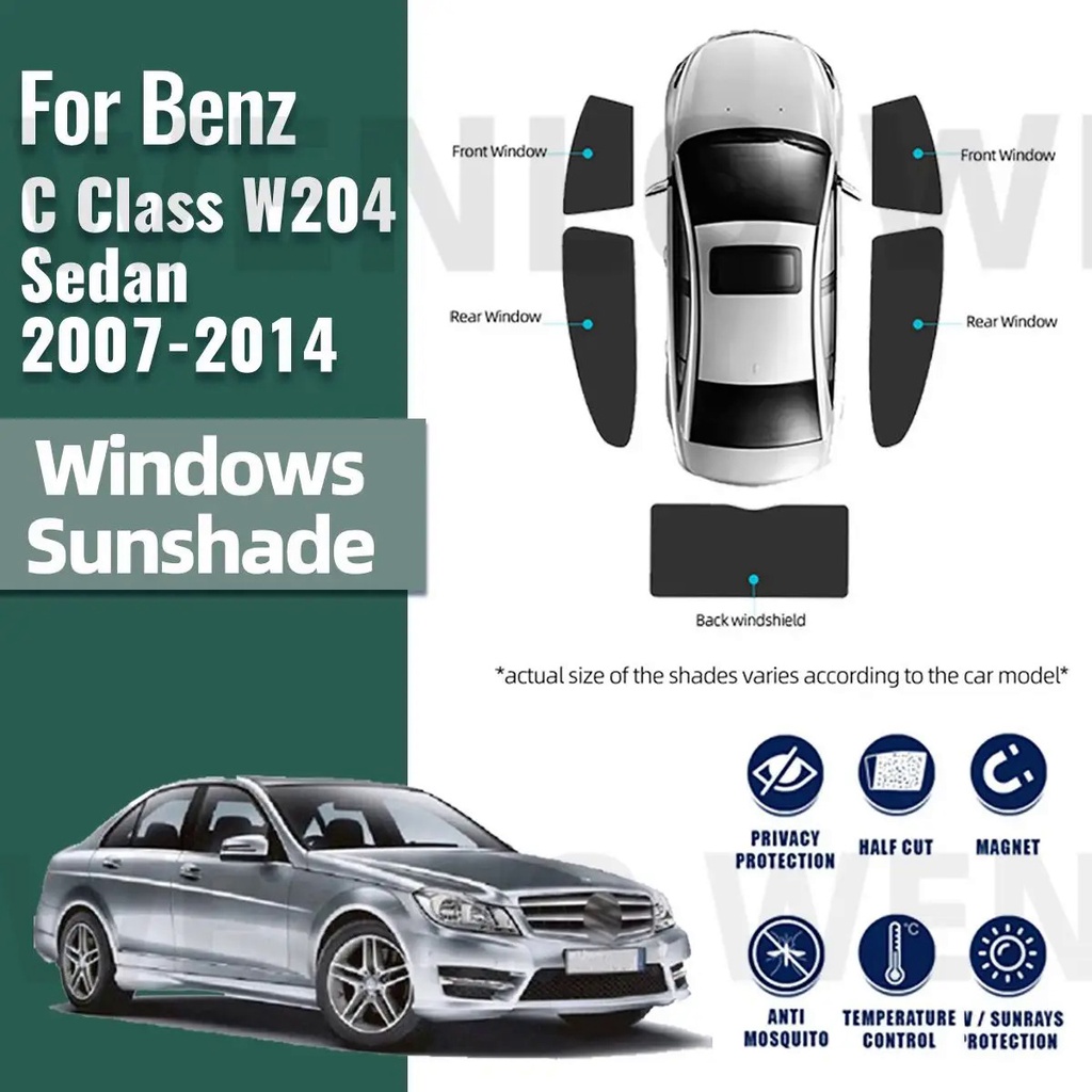 สําหรับ Mercedes Benz C Class W204 ซีดาน 2007-2014 รถบังแดด Shield ด้านหน้ากระจกกรอบผ้าม่านสุทธิด้านหลังหน้าต่าง Sun Shade &-*