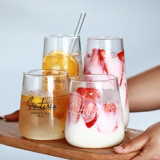 450ml 500ml แก้วทรงก้นโอ่ง ใส่นม ถ้วยชานม น้ำผลไม้ กาแฟ glass