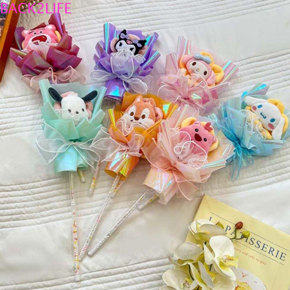 Back2life ช่อดอกไม้ ตุ๊กตาการ์ตูนสัตว์ My Melody Kuromi Pochacco น่ารัก มีไฟ LED ของเล่น ของขวัญวันหยุด