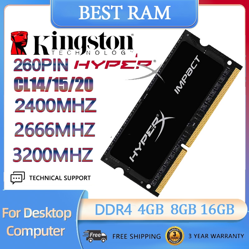 Kingston Hyperx แรม DDR4 RAM 24H 4GB 8GB 16GB Memária แรมแล็ปท็อป DDR4 2133 2400 2666 3200Mhz SODIMM