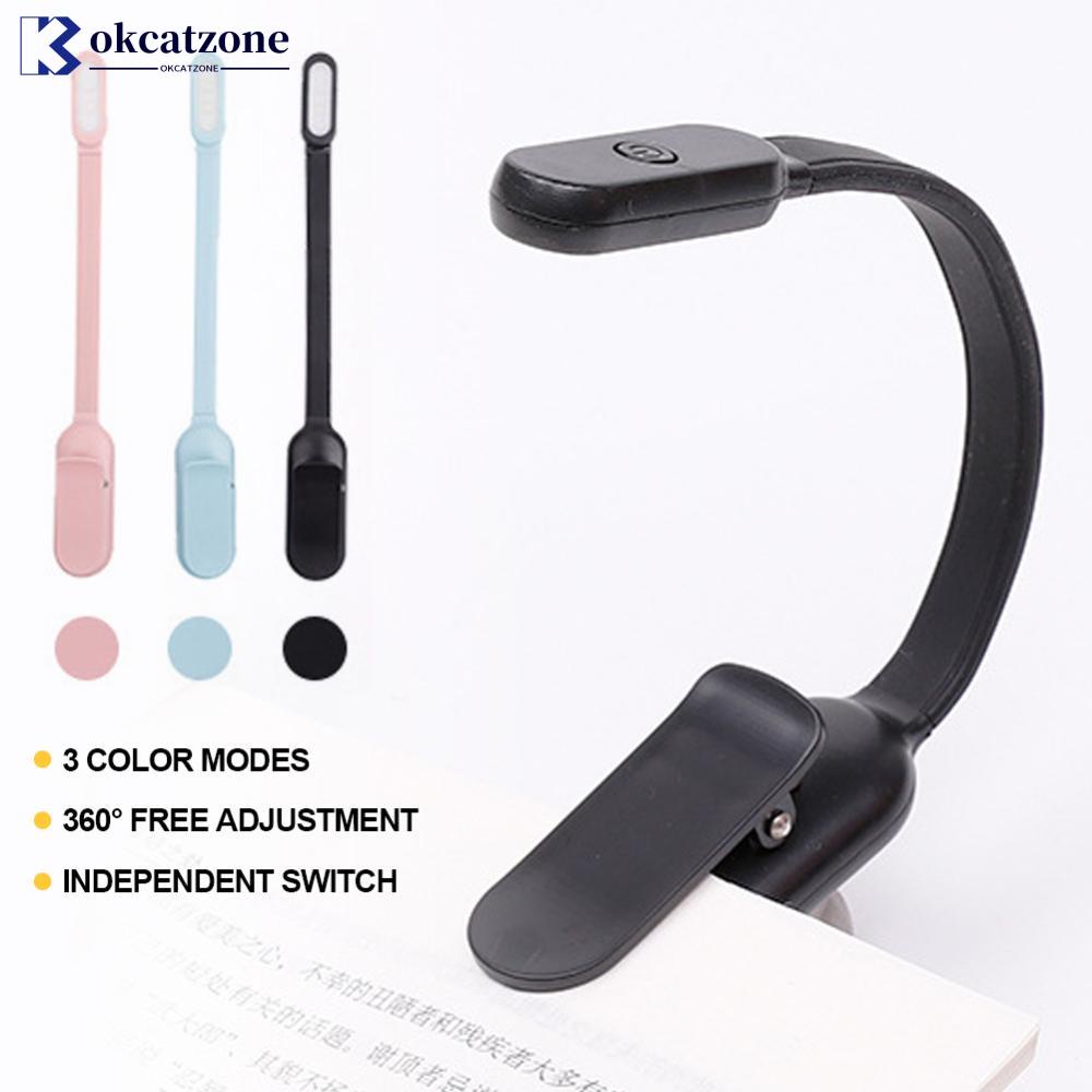 Okcatzone โคมไฟอ่านหนังสือ LED 3 สี แบบคลิปหนีบ ปรับความสว่างได้ ชาร์จ USB D9U2