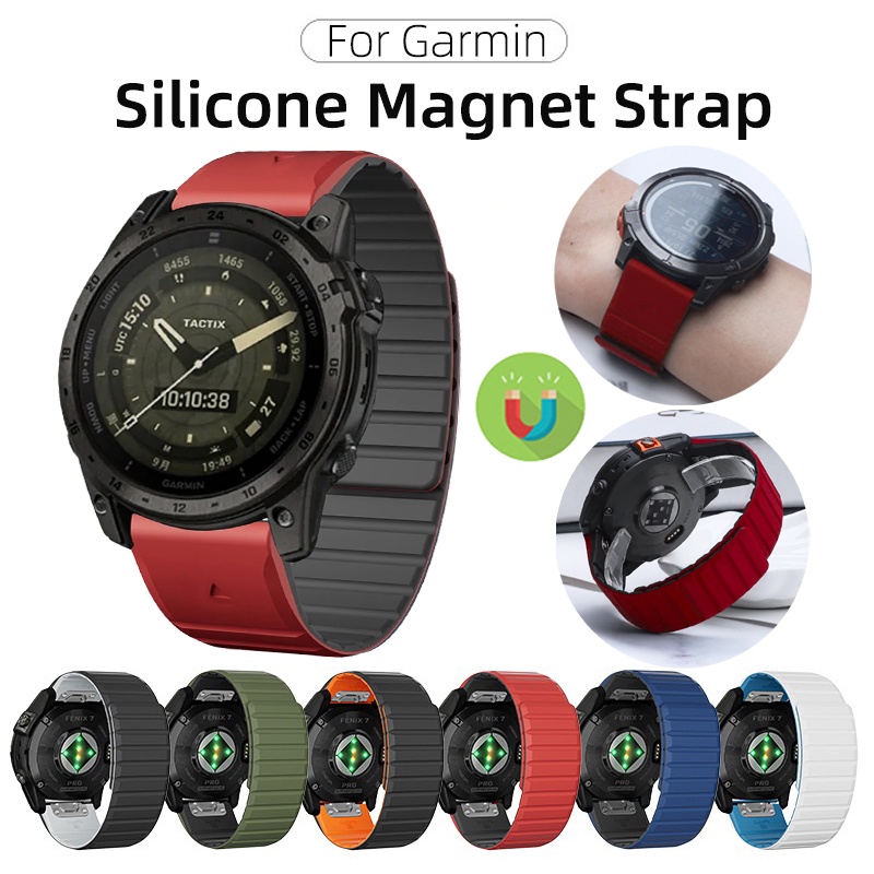 สายนาฬิกาข้อมือซิลิโคนแม่เหล็ก กันน้ํา 22 มม. 26 มม. สําหรับ Garmin Fenix 7 7X Pro 6 6X 5 5X Plus 3 HR 2 Approach S70 47 มม. S60 S62