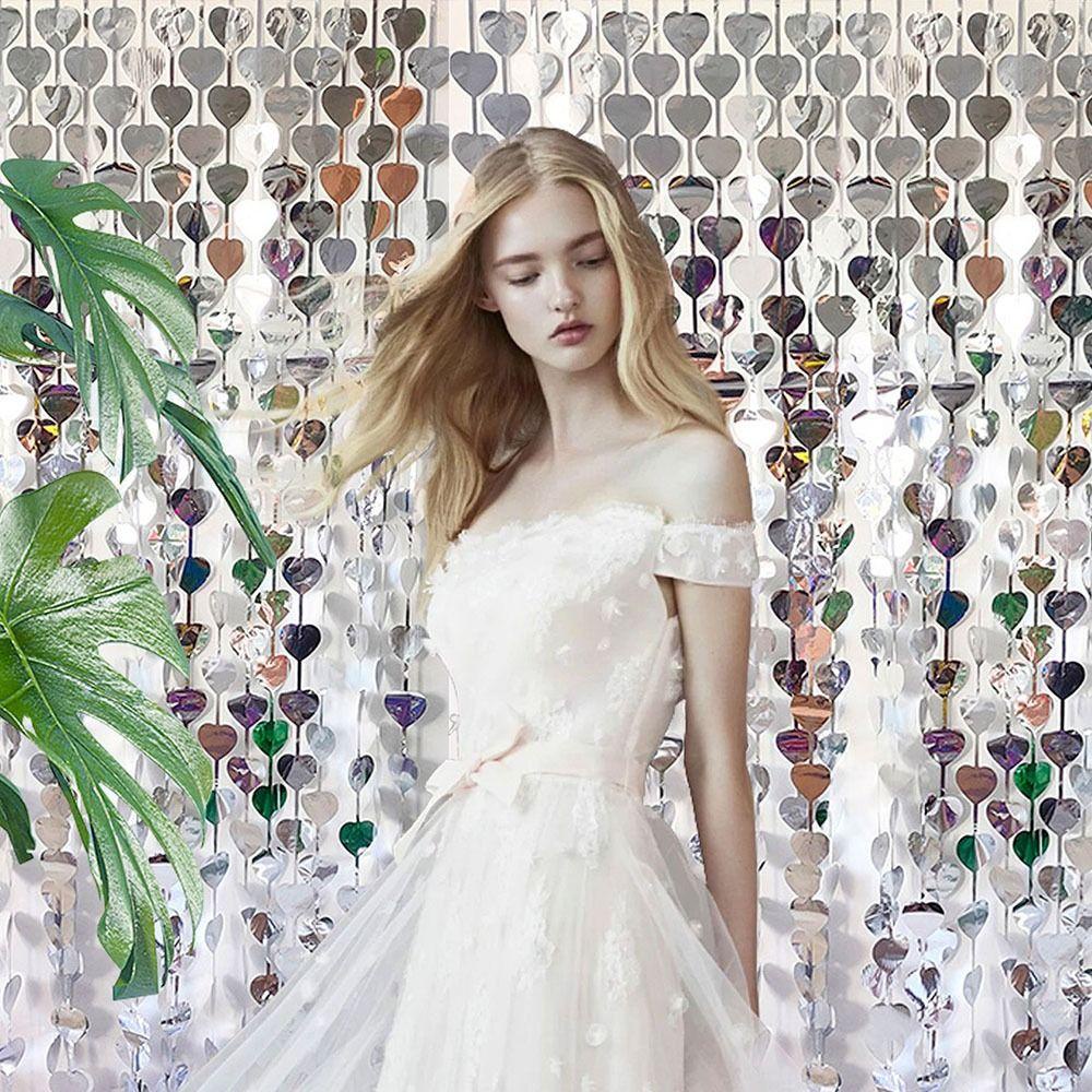 Kentontllb ม่านฝนหัวใจ, PET 1m2m ผ้าม่านปาร์ตี้, ม่านฟอยล์ รูปหัวใจสีสันสดใส Glitter พื้นหลังผ้าม่านตกแต่งงานแต่งงาน - รูปที่ 2