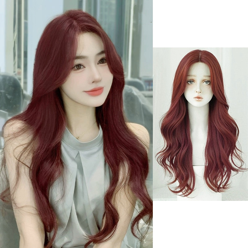 วิกผมยาวหยิกหยักศก สีไวน์แดงสังเคราะห์ พร้อมหน้าม้า คอสเพลย์ปาร์ตี้ ฮาโลวีน ธรรมชาติ สําหรับผู้หญิง ผู้ชาย ทนความร้อน