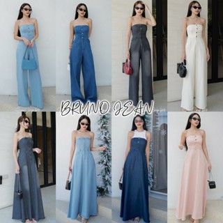 BRUNO JEAN INTUON จั้มเกาะอกยีนส์กางเกงขายาว แต่งกนะดุมหน้าแ…