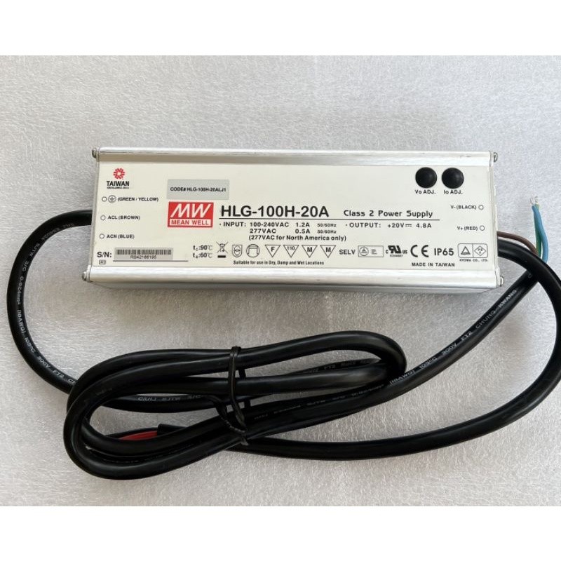 Mean Well  รุ่น HLG-100H-20A  Power Supply 20V 4.8A  Made  in TAIWAN รุ่น HLG-100H-20A ของดีราคาถูก 