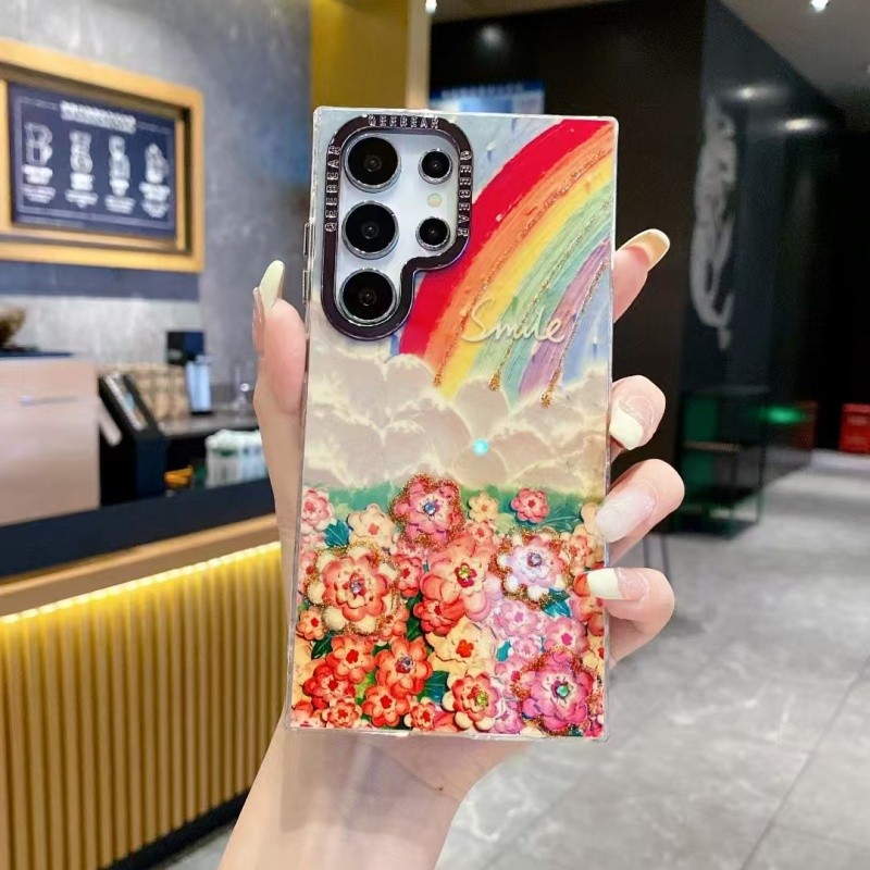 SAMSUNG ภาพวาดสีน้ํามันแฟลชเพชรสายรุ้งดอกไม้ทะเลน่ารักสาวรูปแบบสําหรับsamsung S25 Ultra S24 S23 Ultra Plus S22Ultra Note20 Ultra A55 IMDกันกระแทกป้องกันปกแข็ง - รูปที่ 7