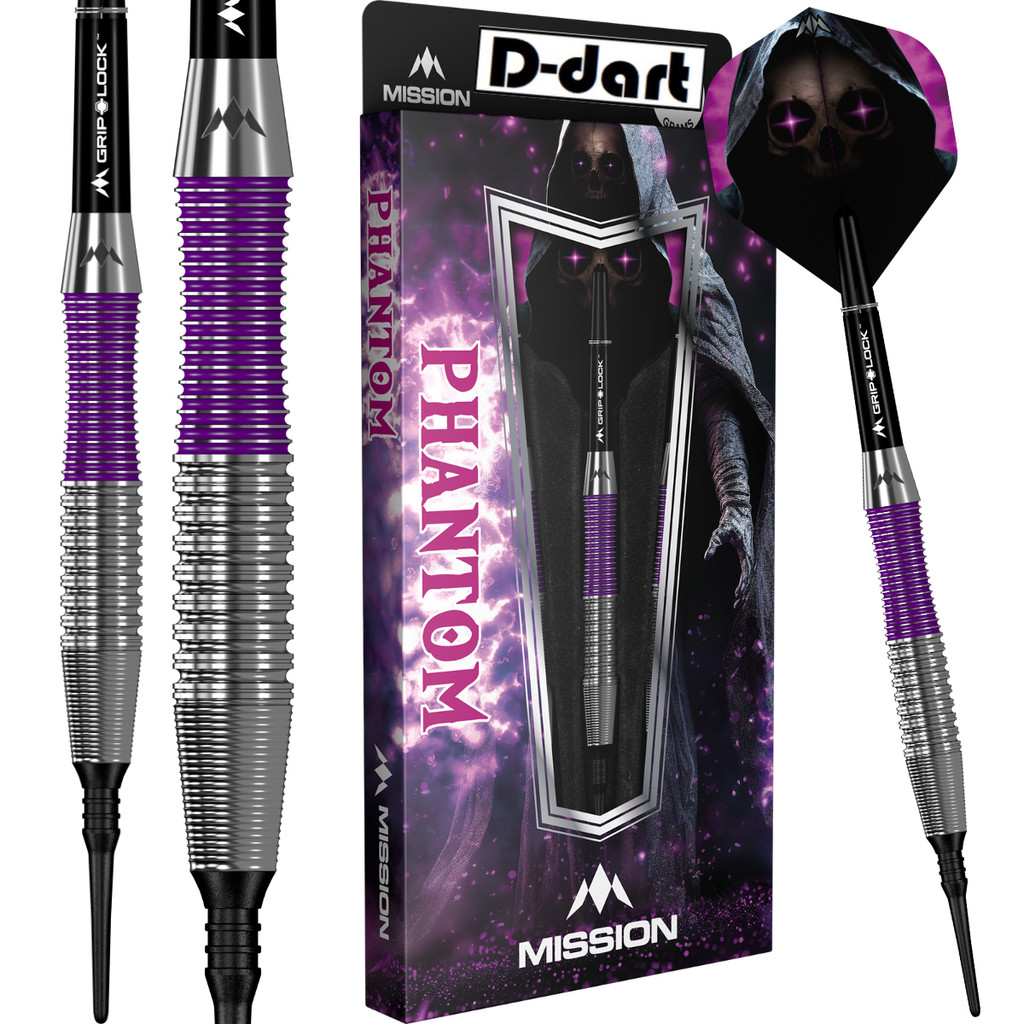 MISSION SOFT TIP DART - 18G PHANTOM SILVER PURPLE BRASS DART SET ELECTRONIC DART