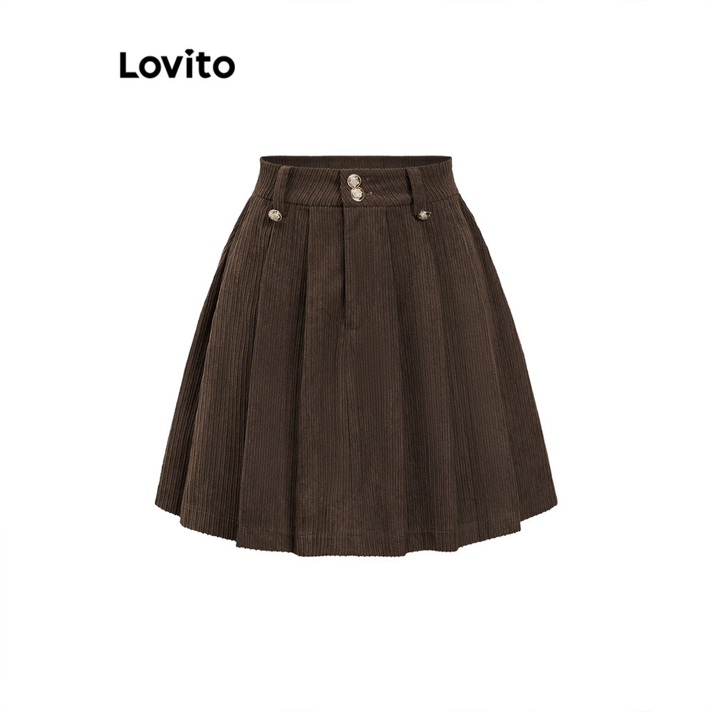 Lovito กระโปรงทรงธรรมดาทรงลำลองสำหรับผู้หญิง L110AD114