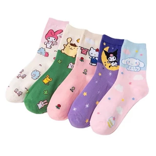 ถุงเท้า Four Seasons Cute All-Match Ladies Mid-Tube Japanese Sweet ins การ์ตูนอินเทรนด์