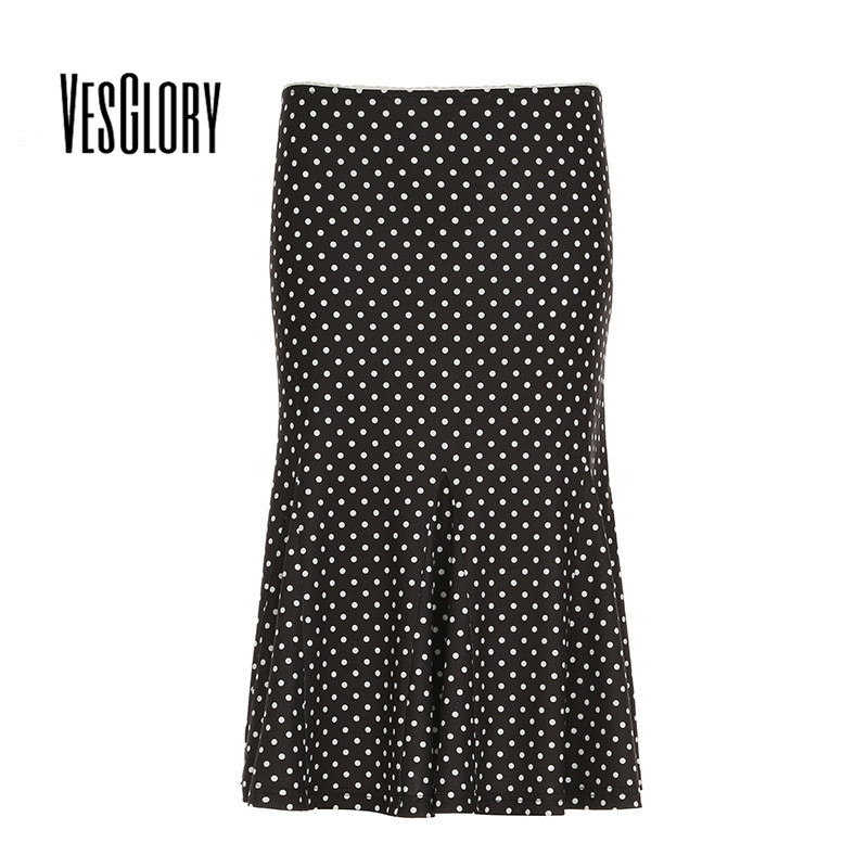 VesGlory ผู้หญิงกระโปรง Polka Dotted ต่ําเอว แฟชั่น Casual Slim Fit กลางแจ้ง Streetwear All Match